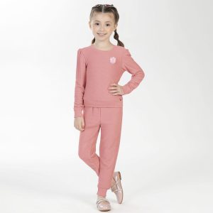 Conjunto Blusa Manga Longa e Calça Canelado Cotelê Aplique Flor Cativa - Feminino