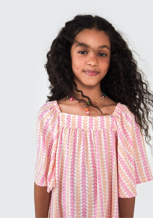 Vestido Curto Estampado Rosa e Laranja Hering - Feminino - Imagem 3