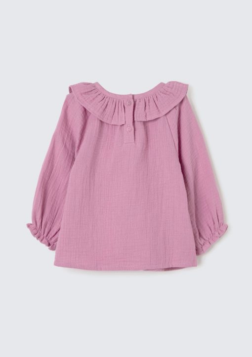 Blusa Bata Manga Longa com Babado Rosa Hering - Feminina - Imagem 4