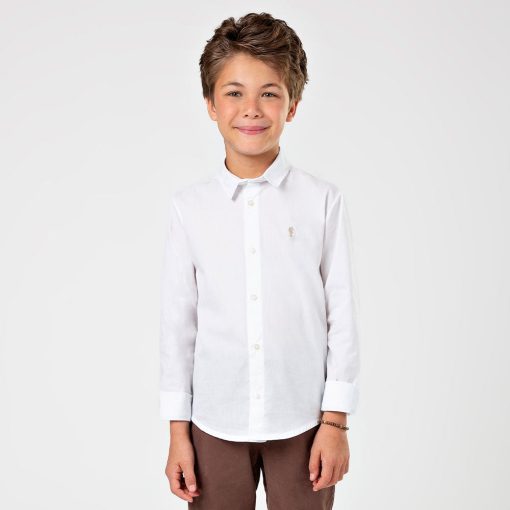 Camisa Social Manga Longa Tricoline Bordada Onda Marinha - Masculina