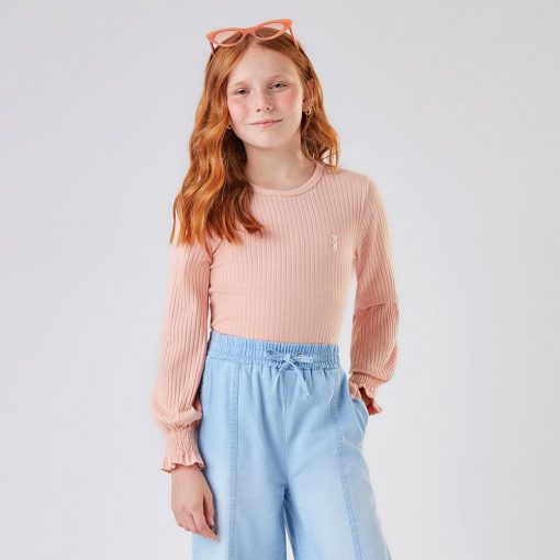 Blusinha Manga Longa Malha Canelada Soft Nina Go - Feminina