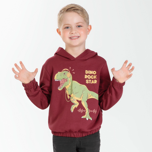 Blusão Moletom Peluciado com Capuz Dino Rock Cativa - Masculino - Imagem 2