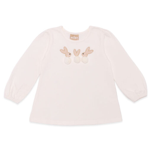 Blusinha Manga Longa Bordada Pompom Coelhinhos Milon - Feminina
