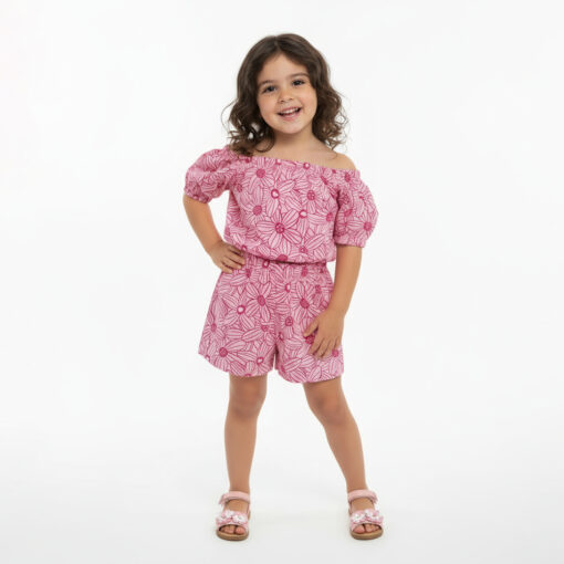 Conjunto Blusa e Shorts Em Malha Estampada Romitex Kely e Kety Feminino