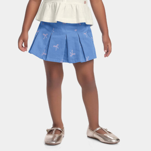 Short Saia Sarja Estampado Com Lacinhos Fakini Feminino