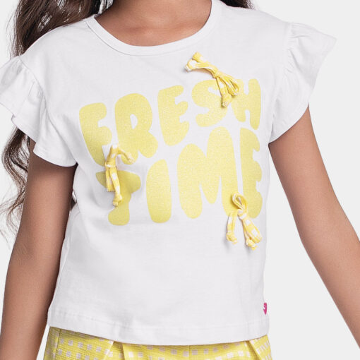 Conjunto Blusa Manga Curta e Shorts Fresh Time Fakini Feminino Branco/Amarelo - Imagem 2