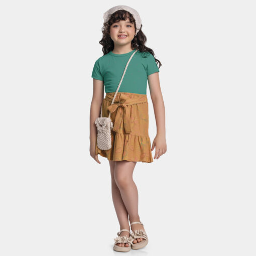 Conjunto Blusa Manga Curta e Saia Com Aplicação de Pedrinhas Fakini Feminino