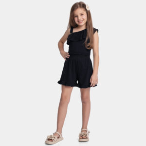Conjunto Blusa e Shorts Com Babado No Busto Fakini Feminino - Preto