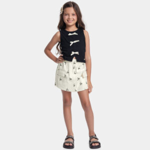 Conjunto Regata e Short Saia Com laços Fakini Feminino