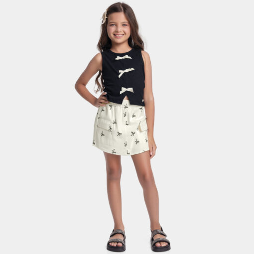 Conjunto Regata e Short Saia Com laços Fakini Feminino