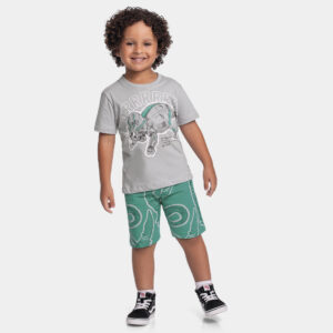 Conjunto Camiseta e Bermuda Estampa Dinossauro Fakini Masculino