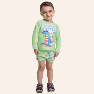 Conjunto Camiseta Manga Longa e Sunga Boxer Surf Time Hi! Fakini Masculino - Azul Marinho