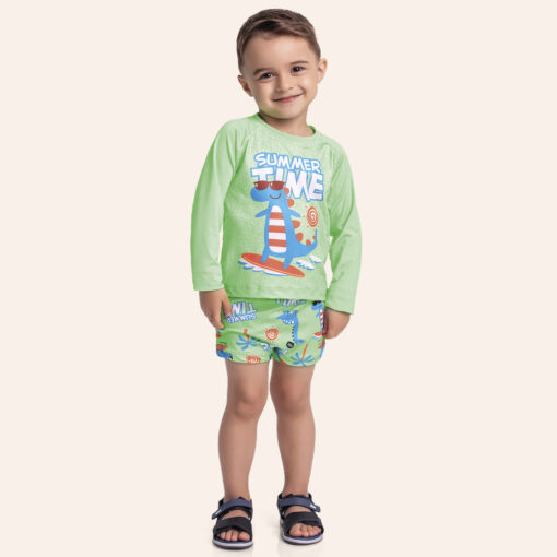 Conjunto Camiseta Manga Longa e Sunga Boxer Surf Time Hi! Fakini Masculino - Azul Marinho