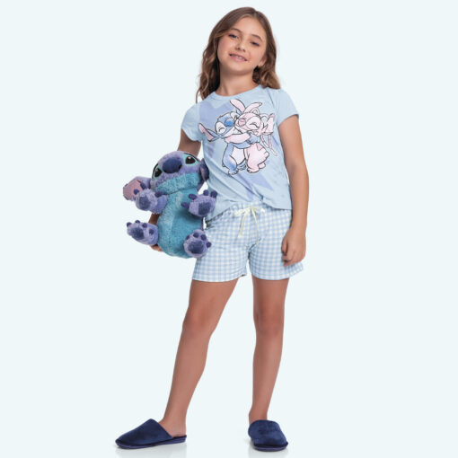 Conjunto Blusa e Shorts de Pijama Lilo e Stitch Fakini Feminino