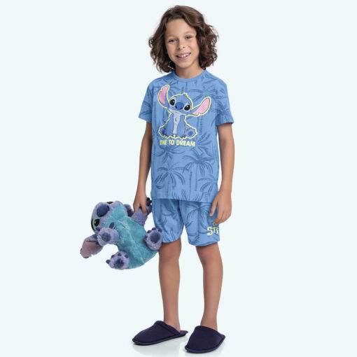 Conjunto de Camiseta e Bermuda Pijama Lilo e Stitch Fakini Masculino
